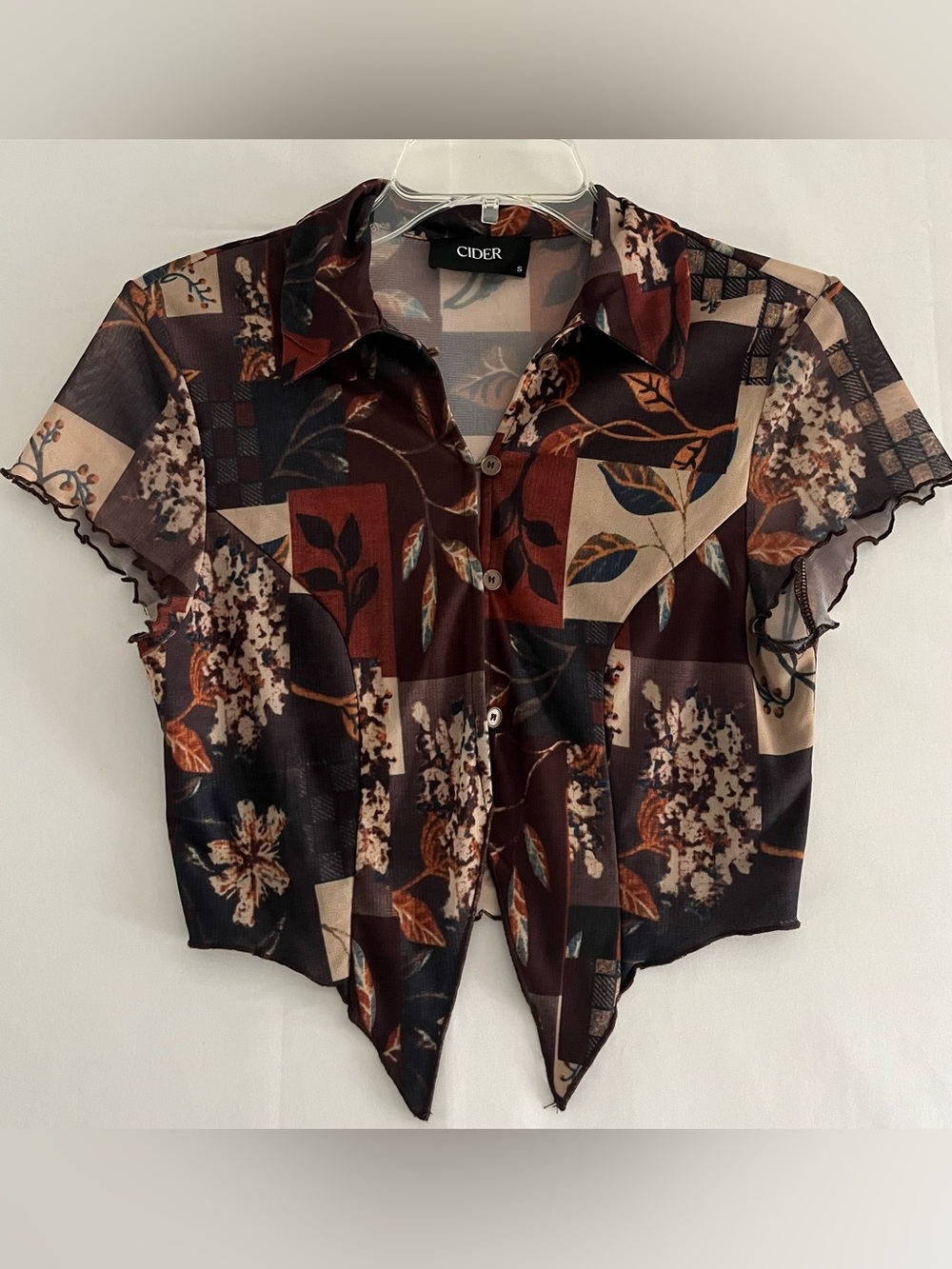 Cider Whimsigoth Mesh Patchwork Floral Crop Top S